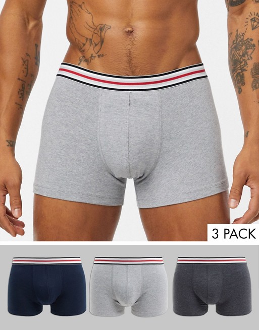 ASOS DESIGN Organic cotton blend 3 pack trunks with striped waistband