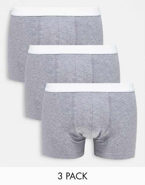 ASOS DESIGN 3 pack trunks in gray heather with waistband - view 1