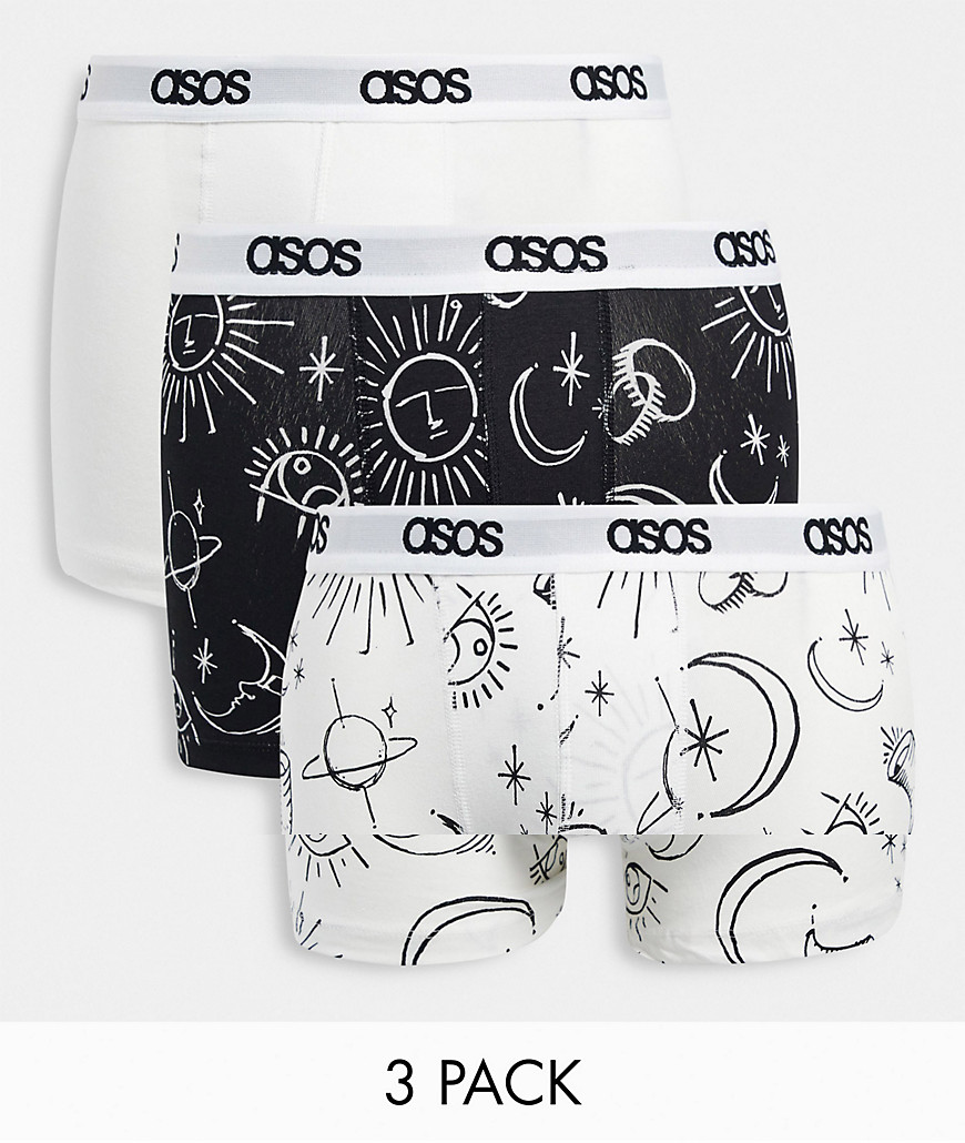 ASOS DESIGN 3 pack trunks with celestial print-Multi