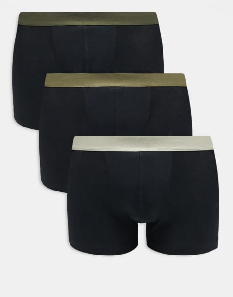 ASOS DESIGN 3 pack trunks with khaki waistbands in black - view 1