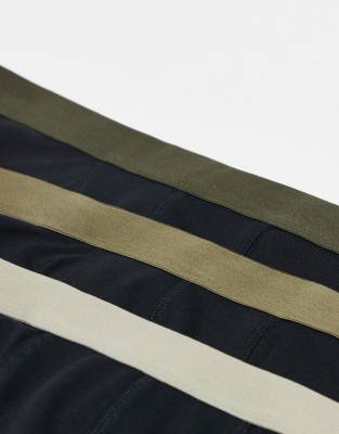 Asos Design 3 Pack Trunks With Khaki Waistbands In Black