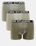 [ASOS DESIGN] ASOS DESIGN 3 pack trunks with printed waistband in khaki-Green XL KHAKI