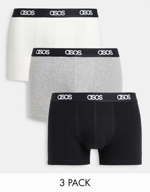 ASOS DESIGN 3 pack trunks with rib panels | ASOS