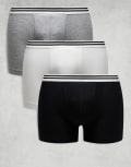 [ASOS DESIGN] ASOS DESIGN 3 pack trunks with striped waistband in black, white and grey-Multi 2XL MULTI