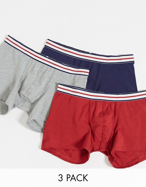 ASOS DESIGN 3 pack trunks with striped waistband