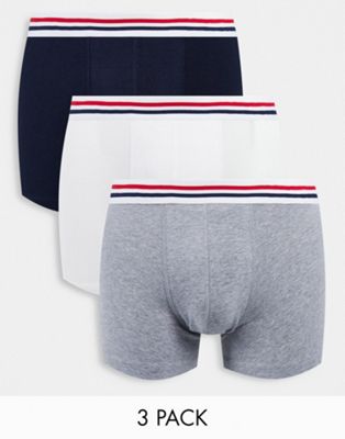ASOS DESIGN 3 pack trunks with striped waistband