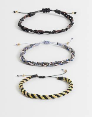 Asos Design 3 Pack Twisted Braided Rope Bracelet In Neutral