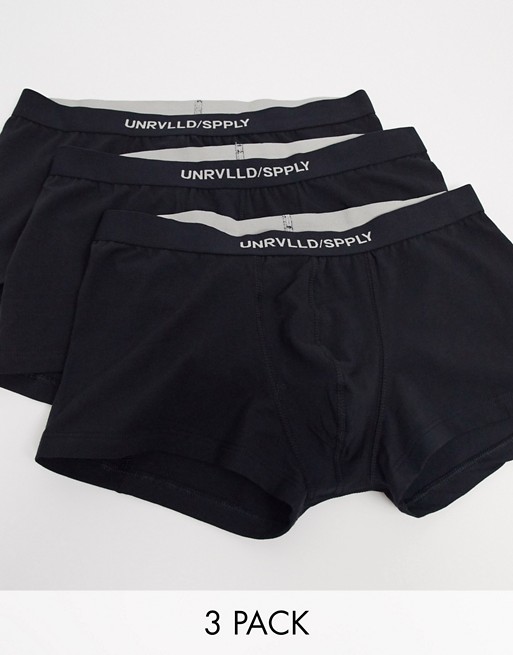 ASOS Unrvlld Supply 3 pack short trunks in black save