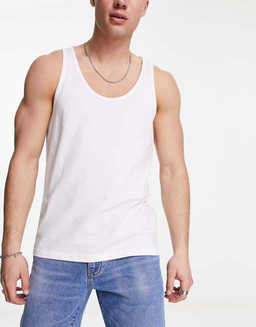 ASOS DESIGN 3 pack vest with scoop neck white, black and grey marl