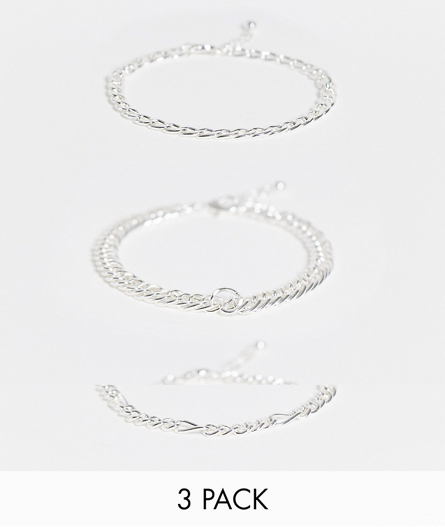 ASOS DESIGN 3 pack vintage chain bracelet in silver tone