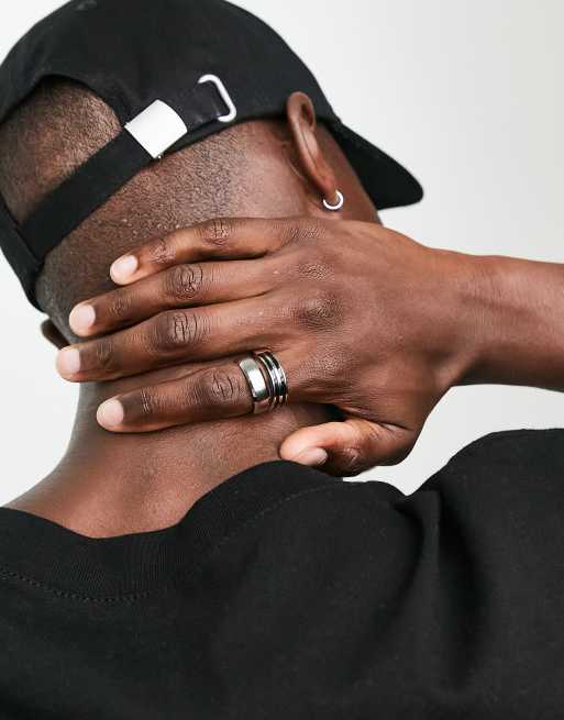 ASOS DESIGN 3 pack waterproof stainless steel band ring set in silver tone