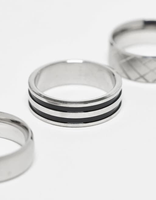 ASOS DESIGN 3 pack waterproof stainless steel band ring set in silver tone