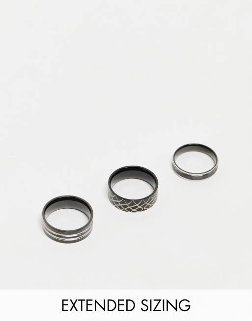 ASOS DESIGN 3 pack waterproof stainless steel band ring set with