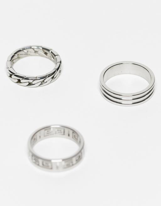 ASOS DESIGN 3 pack band ring set with embossing in burnished silver tone