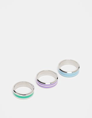 ASOS DESIGN 3 pack waterproof stainless steel band rings in silver tone ...