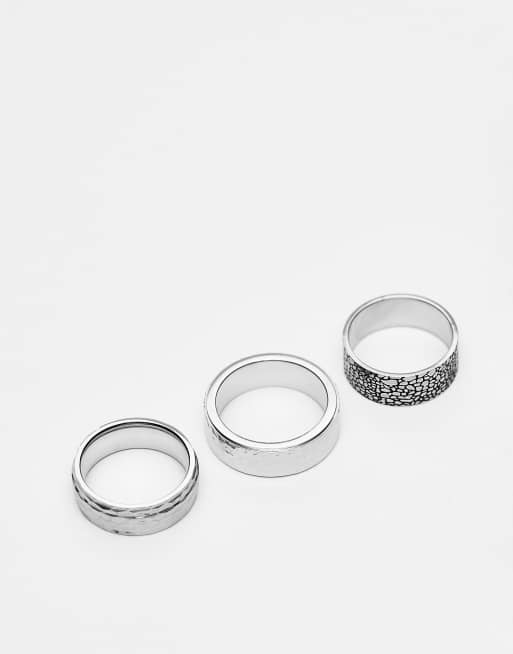 ASOS DESIGN 3 pack waterproof stainless steel band rings with texture ...