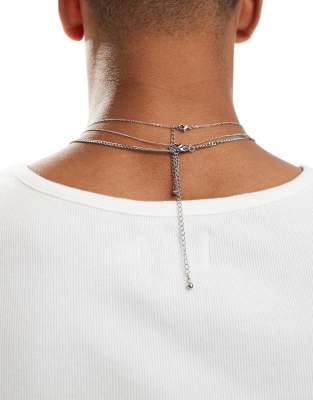 Asos Design 3 Pack Waterproof Stainless Steel Necklace With Moving Pendant In Silver