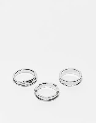 3 pack waved molten ring set in silver