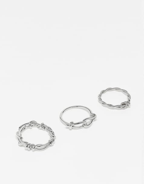 ASOS DESIGN 3 pack wire design rings in silver - view 1
