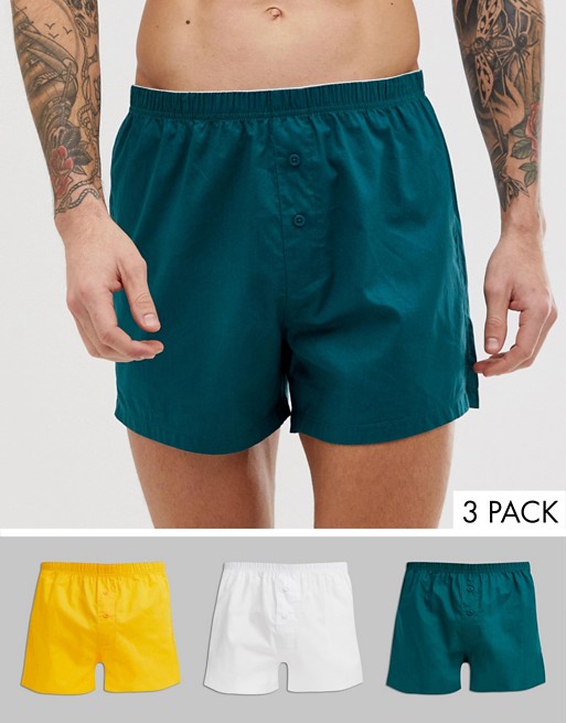 ASOS DESIGN 3 pack woven boxer in retro colors save | ASOS