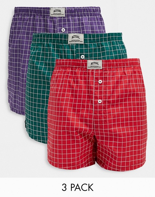 ASOS DESIGN 3 pack woven boxers in grid print
