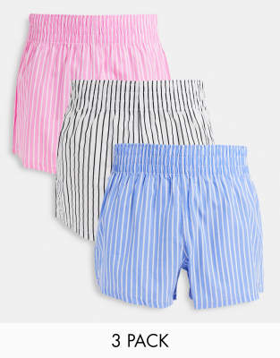 Asos Design 3 Pack Woven Boxers In Striped Print-multi