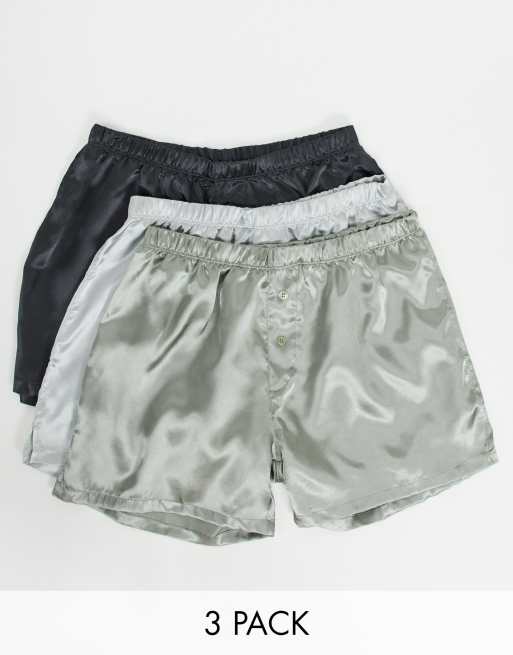 ASOS DESIGN 3 pack woven satin boxer shorts