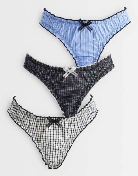 ASOS DESIGN 3 pack woven scrunchie thong in blue stripe - view 1