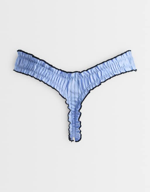 ASOS DESIGN 3 pack woven scrunchie thong in blue striped print, 2 of 3