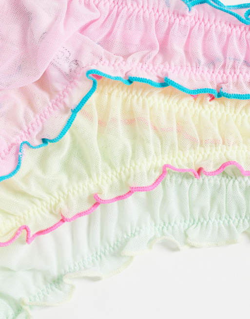 ASOS DESIGN 3-pak gennemsigtig mesh scrunch g-streng i blå, citron og pink, 3 af 3