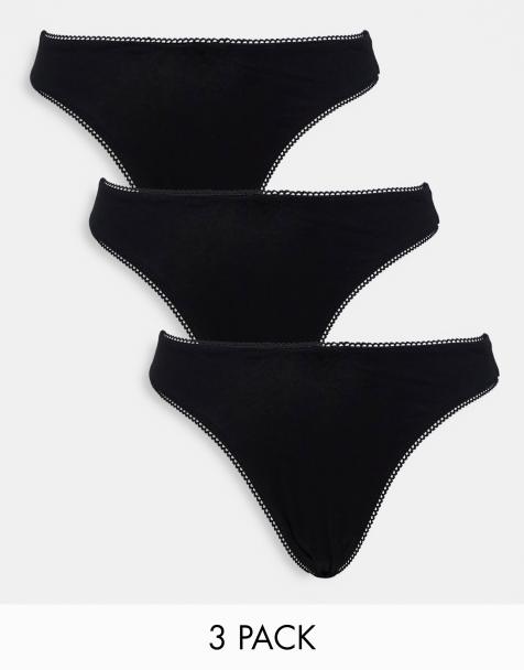 ASOS DESIGN - 3-pak sorte g-strenge i bomuld med høj benskæring og sænket front - view 1