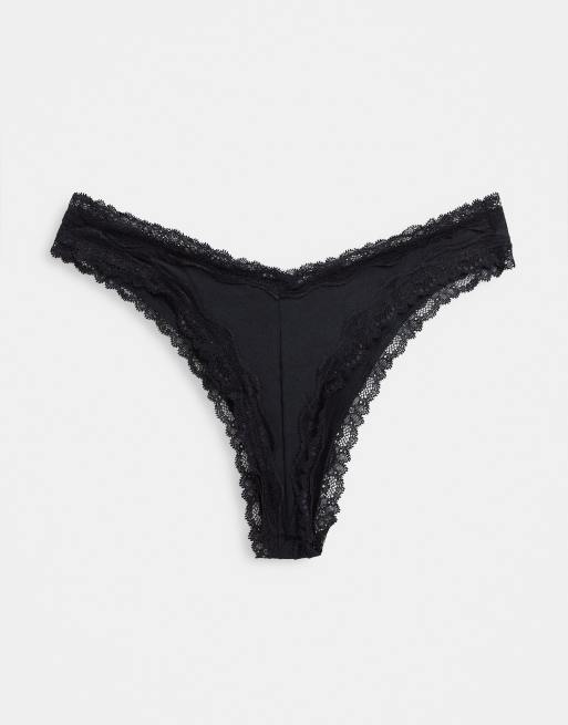 ASOS DESIGN - 3-pak sorte højtaljede malibu-g-strenge i bomuld med blondekant, 2 af 4