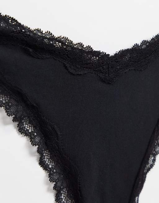 ASOS DESIGN - 3-pak sorte højtaljede malibu-g-strenge i bomuld med blondekant, 3 af 4
