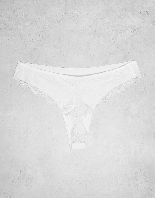 ASOS DESIGN 3-pak thong med blonder i sort, hvid og beige, 2 af 3