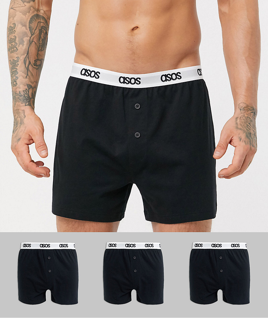 ASOS DESIGN - 3 pakke jersey boksershorts i sort med mærket logobånd