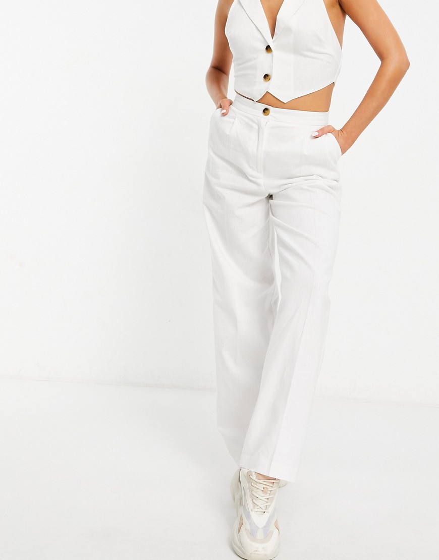 ASOS DESIGN 3 piece linen suit slide pant-White