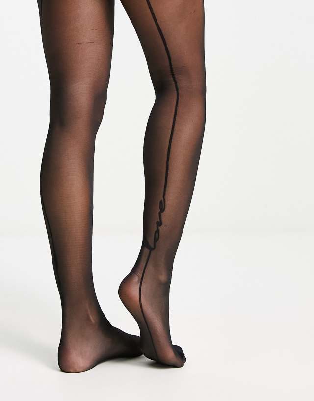 ASOS DESIGN 30 denier back seam 'love' tights in black