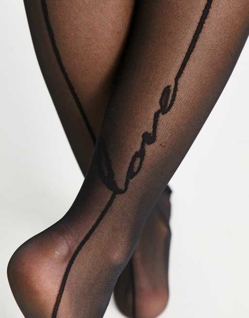 ASOS DESIGN 30 denier back seam 'love' tights in black