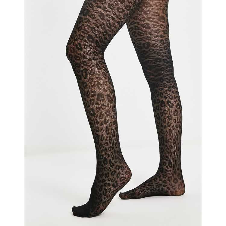 ASOS DESIGN 30 denier fishnet leopard print tight in black