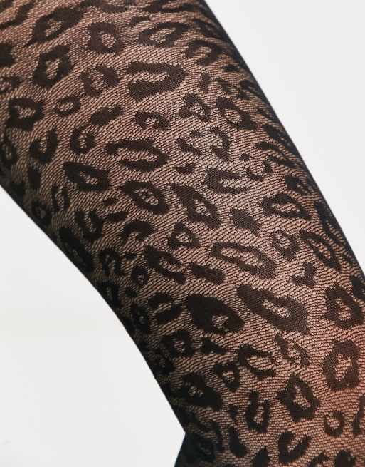 ASOS DESIGN 30 denier fishnet leopard print tight in black, 3 of 4