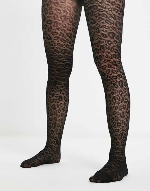 ASOS DESIGN 30 denier fishnet leopard print tights in black, 4 of 4