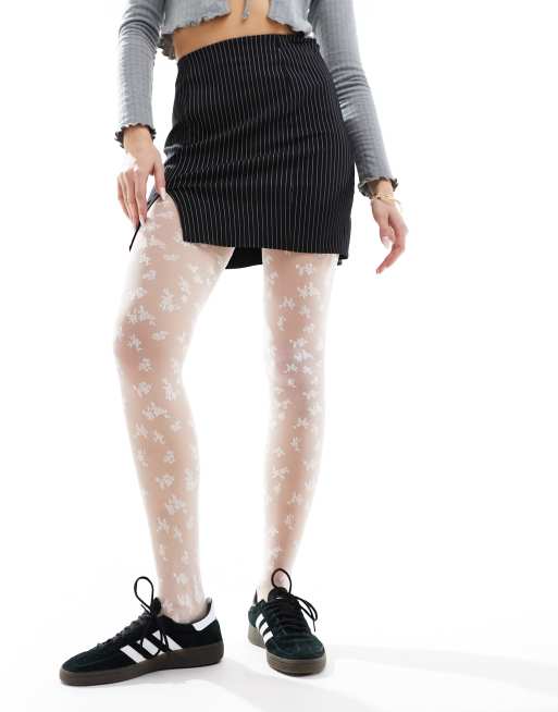 ASOS DESIGN 40 denier knitted look tights in white