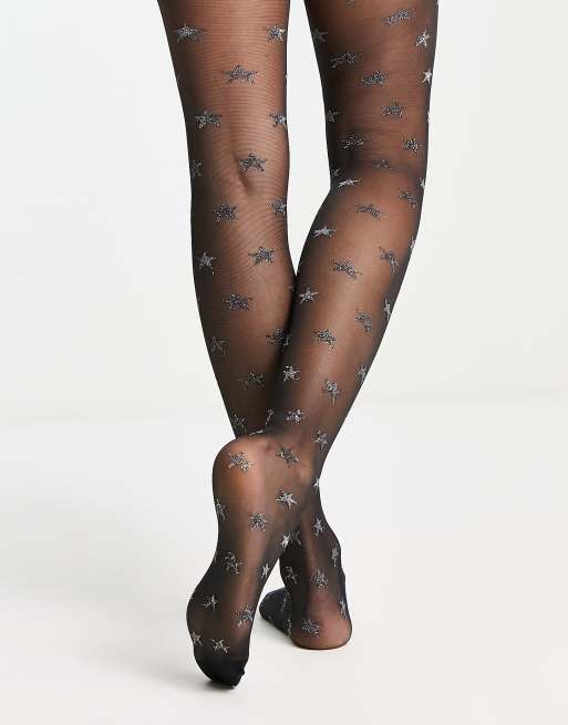 Sparkling Star Tights for Women With Silver Gold Print, Celestial