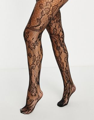 ASOS DESIGN 30 denier lace floral tights in black