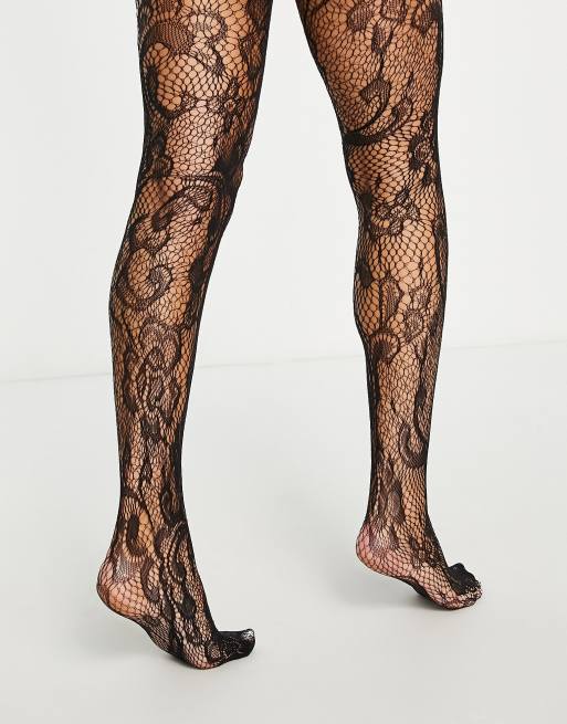 ASOS DESIGN 30 denier lace floral tights in black