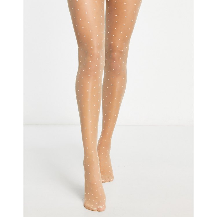 ASOS DESIGN 30 denier mini polka dot tights in beige with white