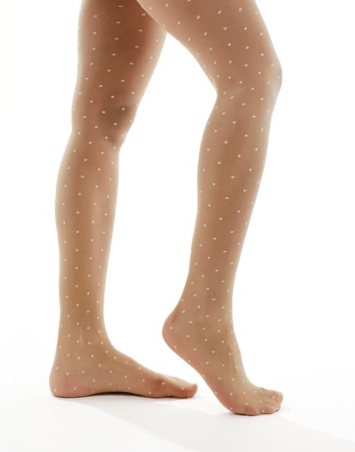 ASOS DESIGN 30 denier mini polka dot tights in beige with white spot