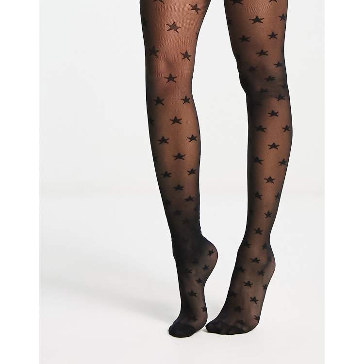 INC Women's Sheer Star Tights Black Stars Size S/M