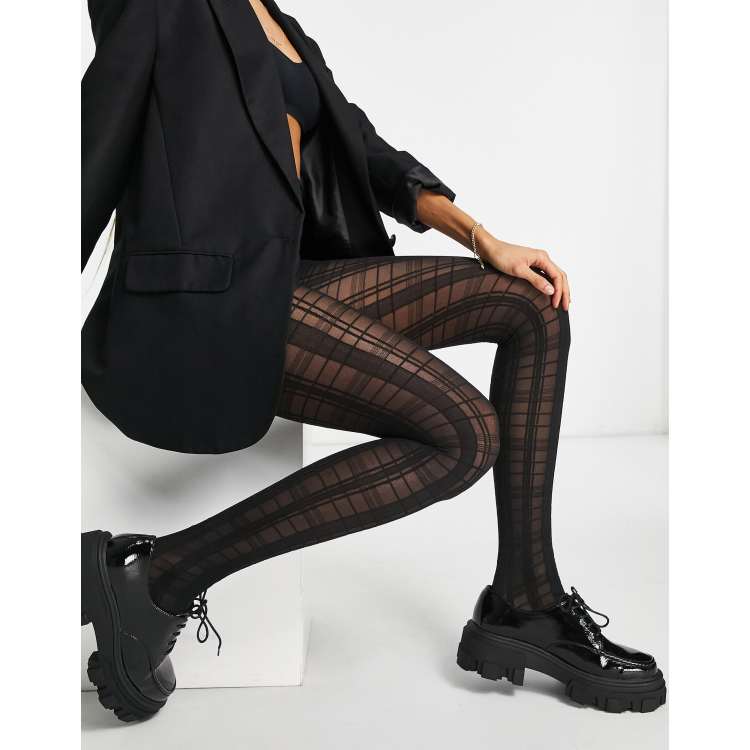 Women's Bias Plaid Tights - A New Day™ Black S/M