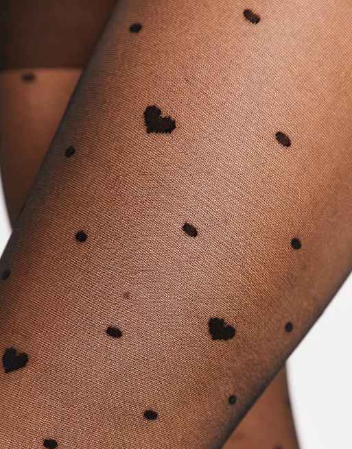 Sanfly Patterned Tights Sheer Heart Dot Leopard Black Thin Tights